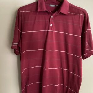 Men’s Ashworth Marron W/White Striped Short Sleeve Polo Size XL Logo